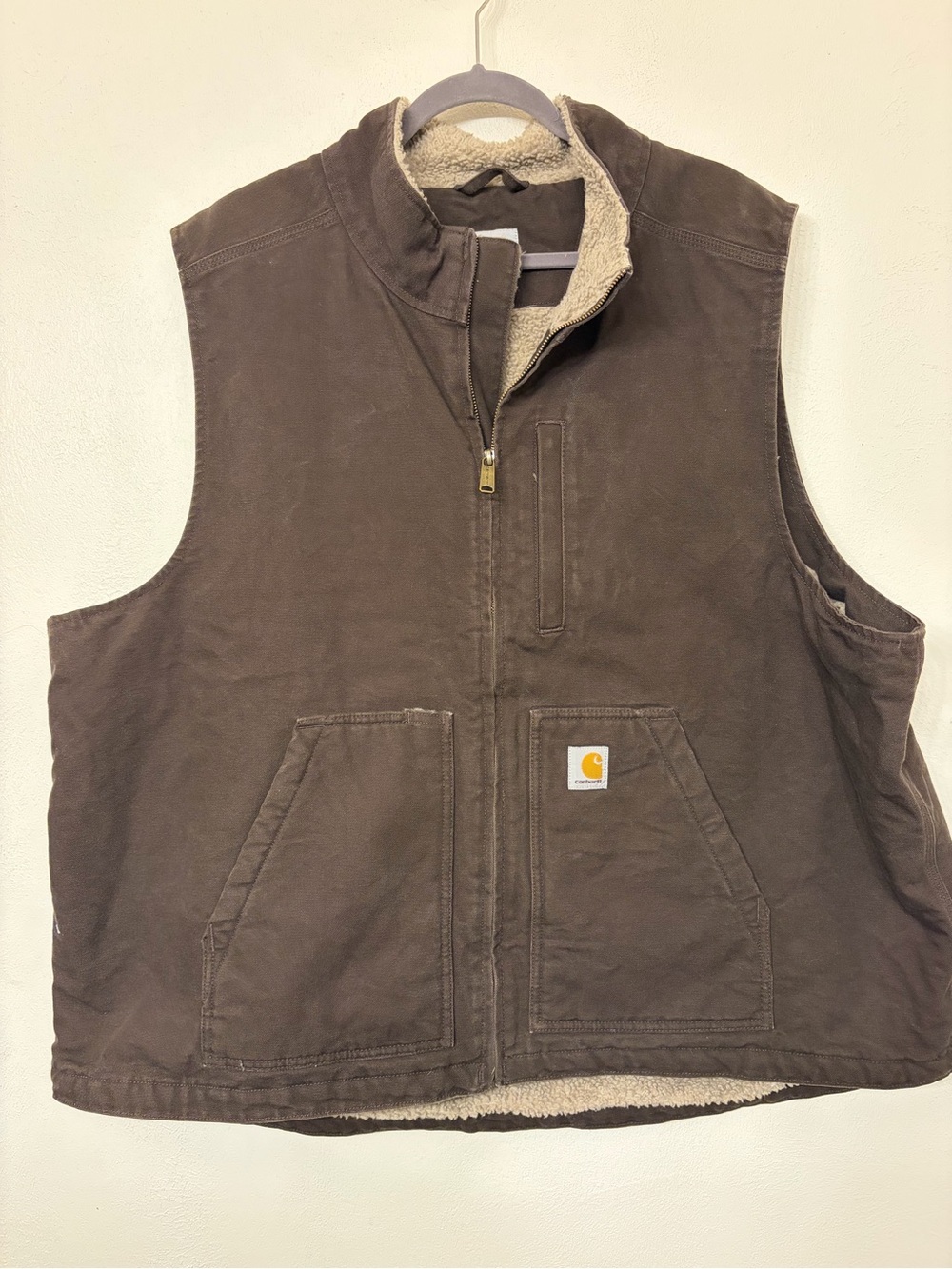 Carhartt Men’s Brown Sherpa Lined Duck Canvas Vest Size 2XL Workwear